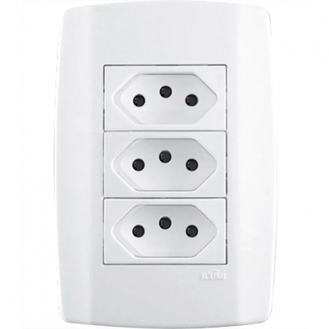 Conjunto 3 Tomadas 20A 250V Monobloco Slim Branco