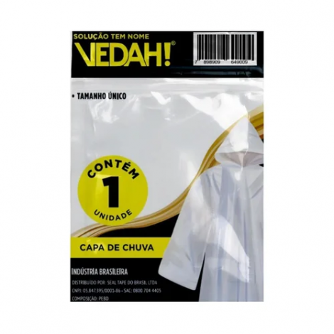 CAPA CHUVA POLIET.ADULT.DESC VEDAH C25