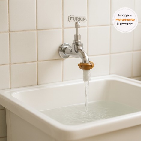 Torneira de Jardim Curta Cromada 1/2" ou 3/4" Furkin – Ref. 1340 (com adaptador 1/2 x 3/4)