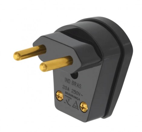 Plugue 2P – Saída Lateral 90º – 20A/250V~ – com Prensa-Cabo – Preto – Sobrepor | FAME – Ref. 1462