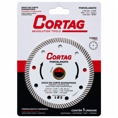 Disco de Corte Diamantado Turbo para Porcelanato 110mm Cortag