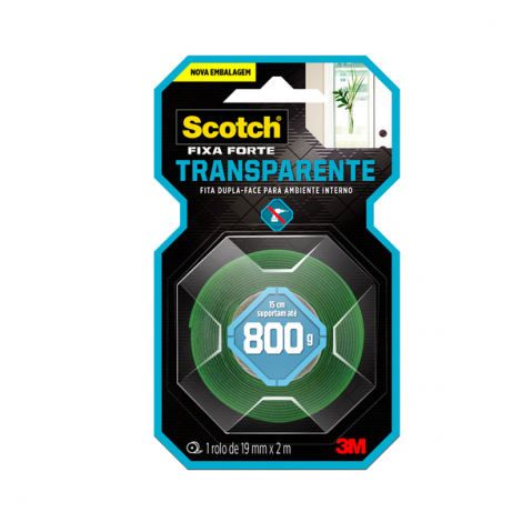 DUPLA FACE TRANSPARENTE FIXA FORTE 19MM X 2M 3M
