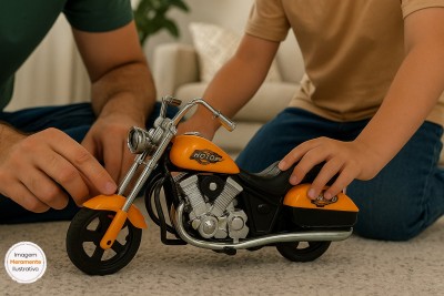 Moto de Brinquedo Power Etitoys – Fricção Custom Preta com Laranja