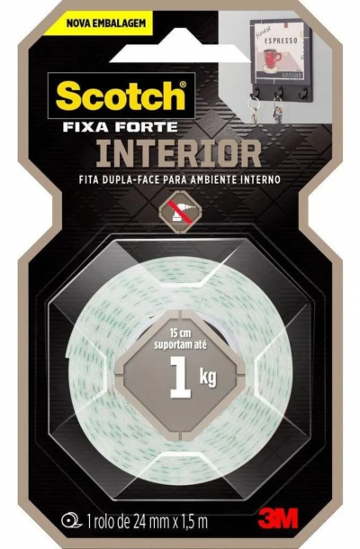 Fita Dupla Face 3M Scotch Fixa Forte Interiores 24mm x 1,5m